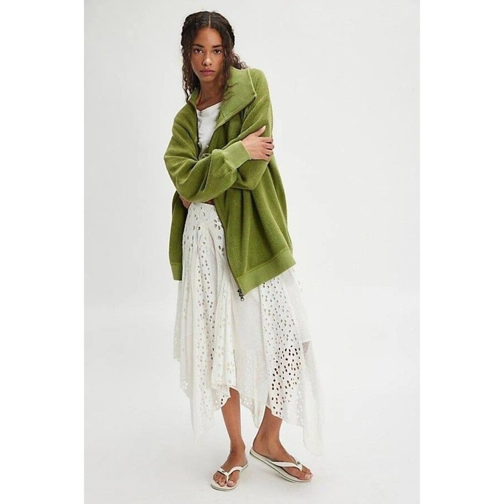 Free People Luna Sweatshirt Top Funnel Zipper Jacket Cotton Oversized L 287838